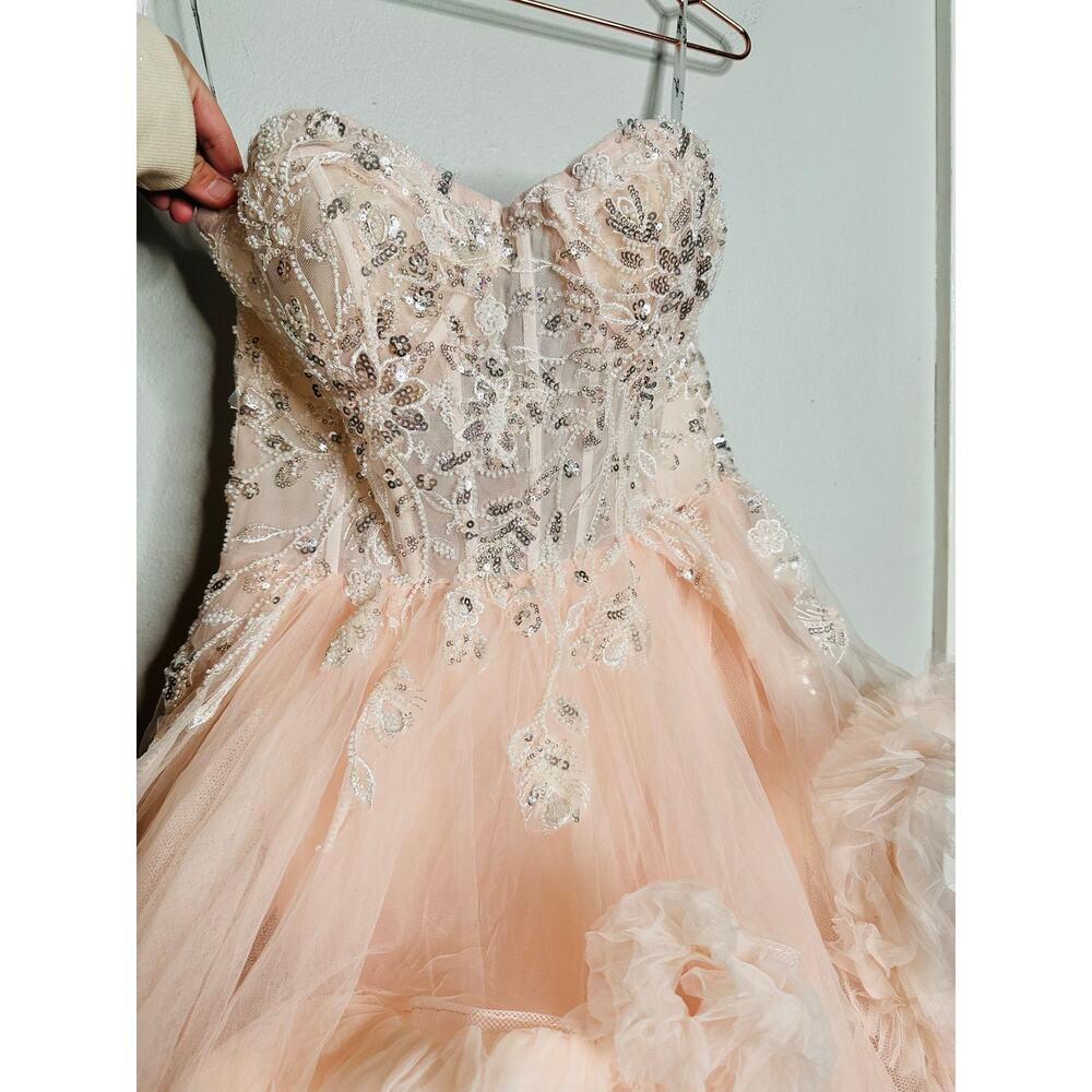 MAC DUGGAL Blush Pink Sheer Corset Hand Beaded Embroidered Ballroom Dress Size 8 - Picture 11 of 16